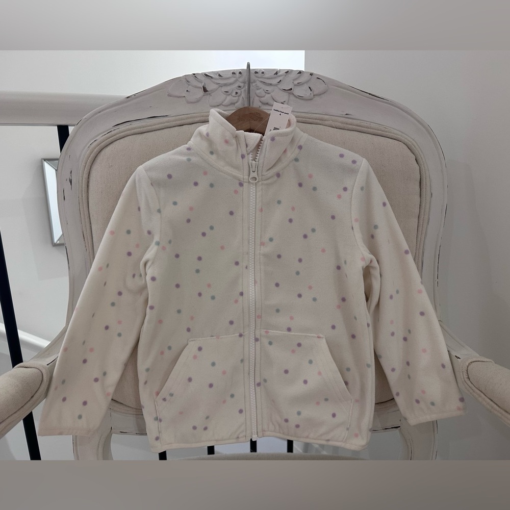🦢 4T Pale Polka Dot Soft Ivory Micro Fleece Zip Jacket NWT